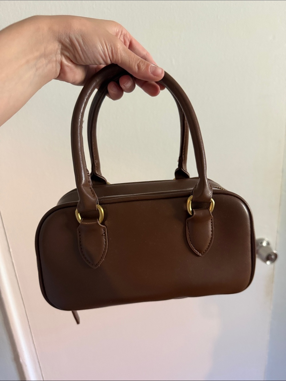 Structured Brown Leather Satchel with Double Handles